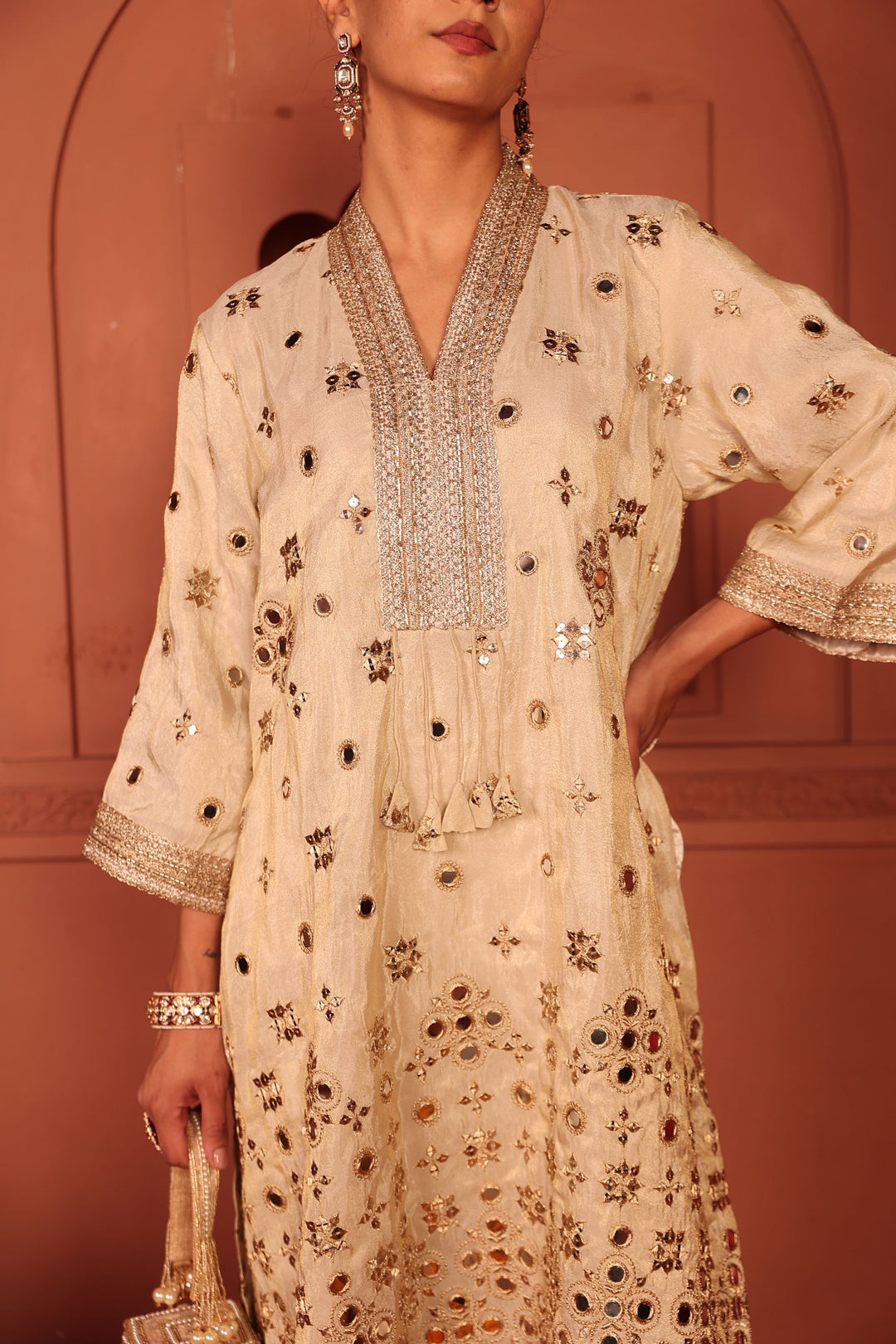 Aaina Adaa Mirror Work Sharara Set - Ivory