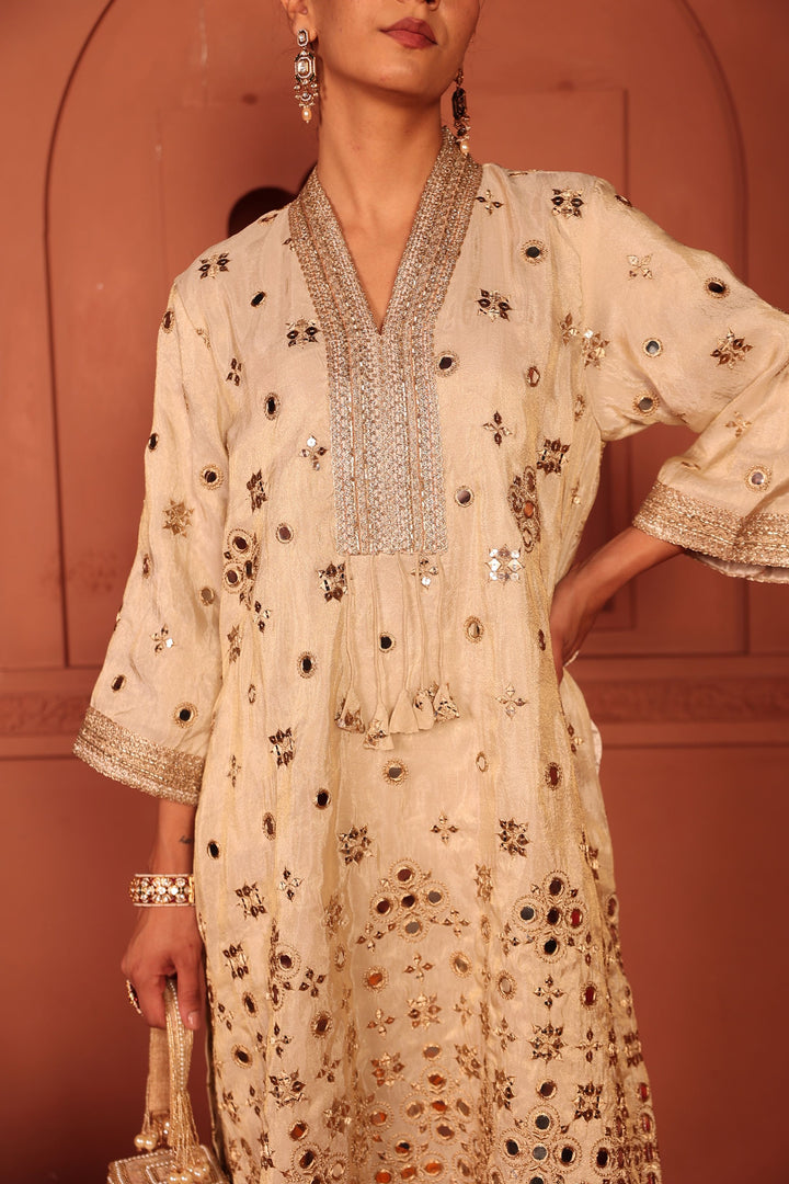 Aaina Adaa Mirror Work Sharara Set - Ivory