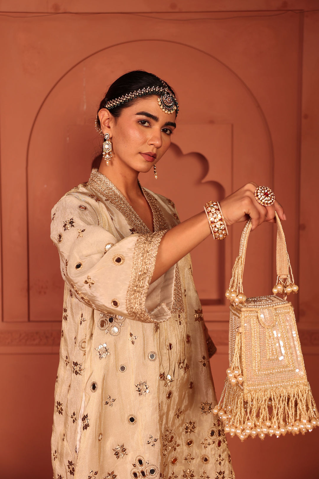 Aaina Adaa Mirror Work Sharara Set - Ivory