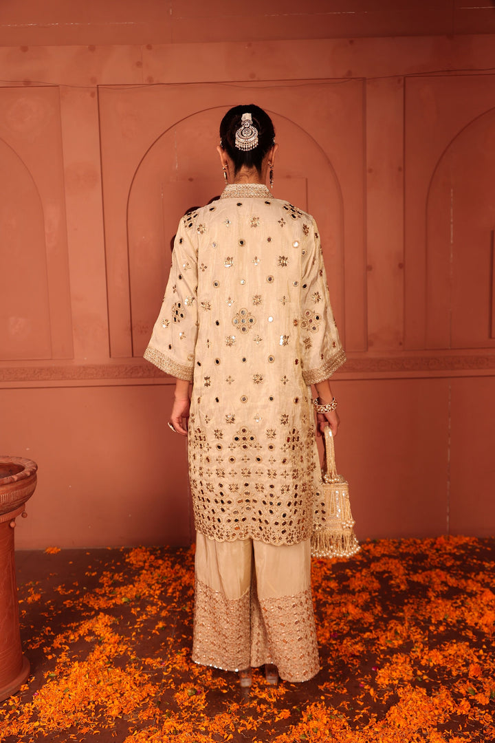 Aaina Adaa Mirror Work Sharara Set - Ivory