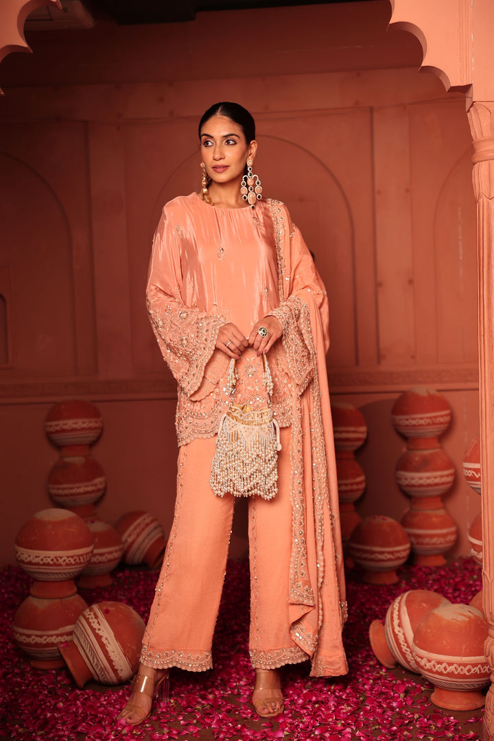 Peach Cutdana Embroidered Set