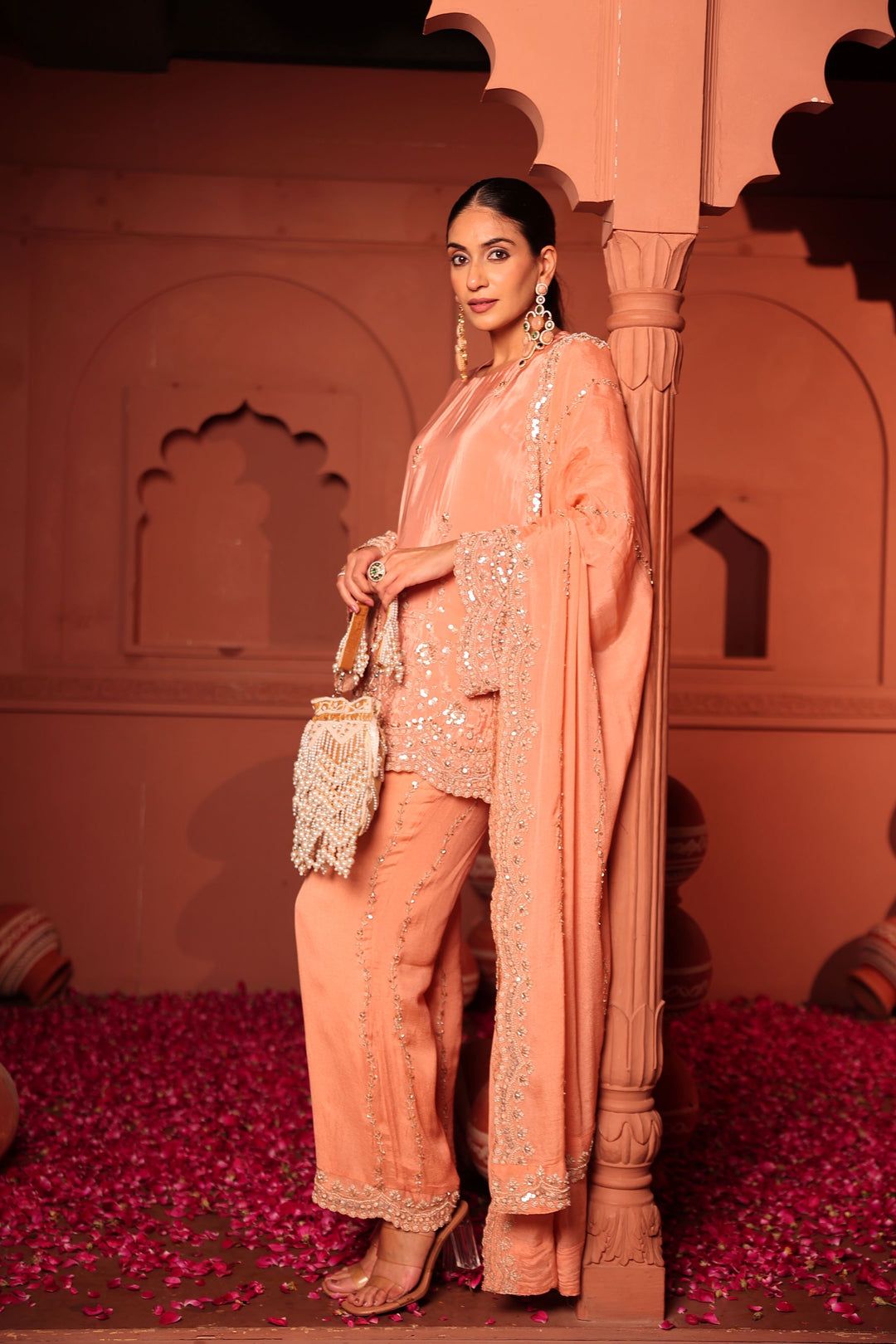Peach Cutdana Embroidered Set