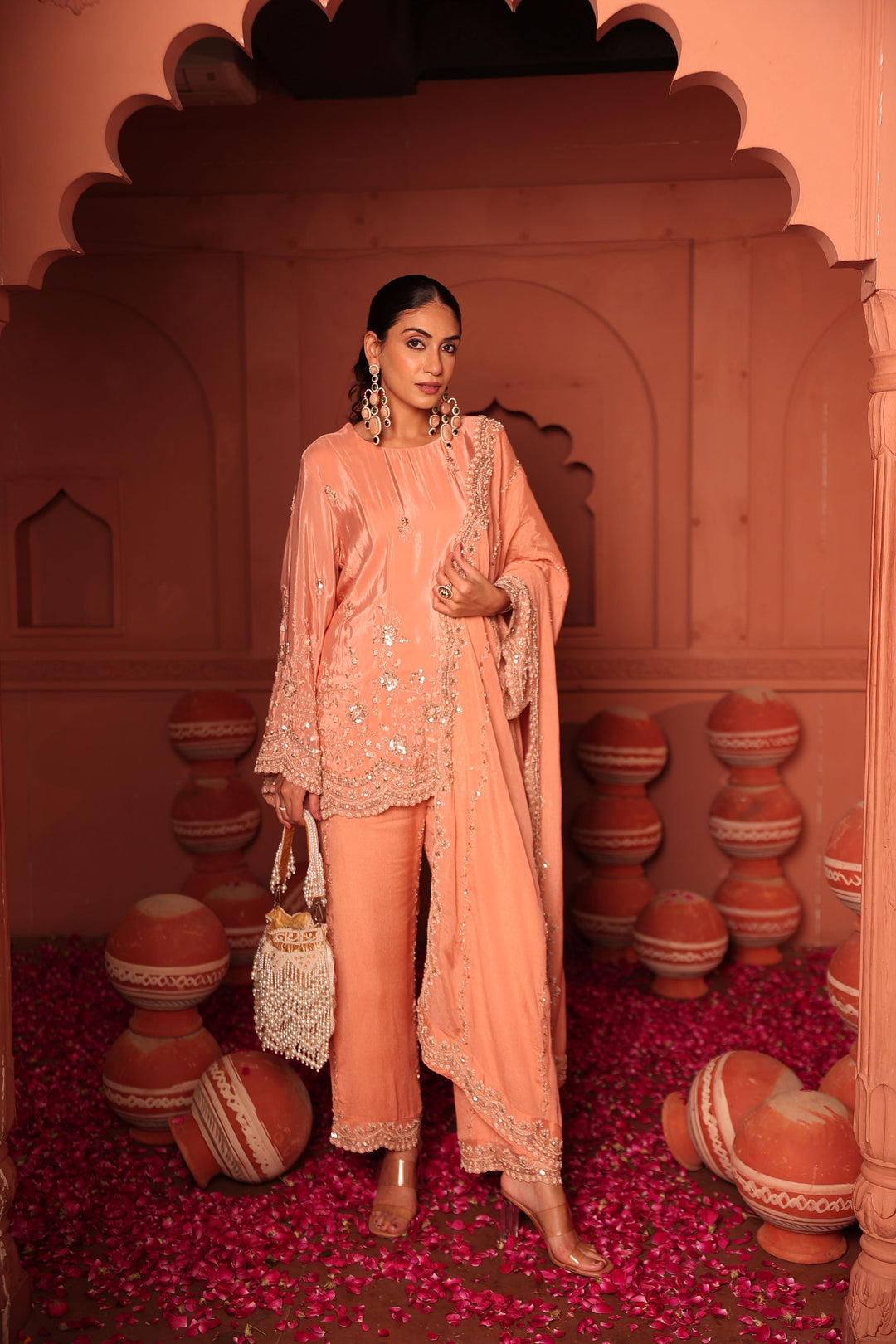 Peach Cutdana Embroidered Set