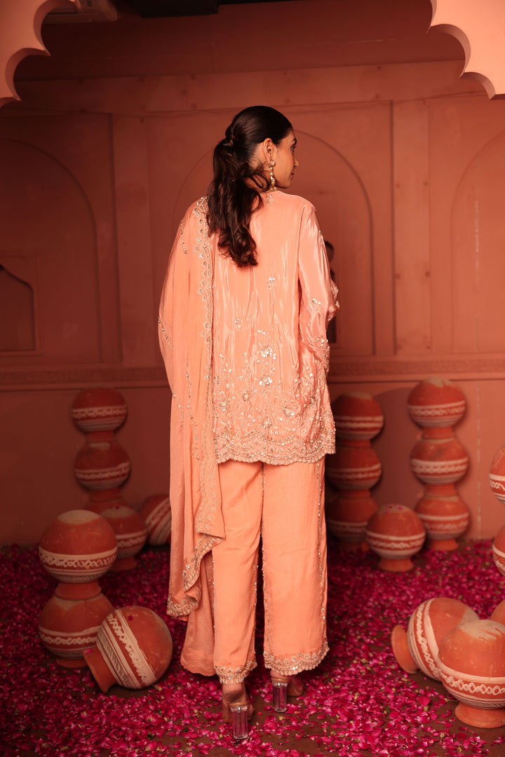 Peach Cutdana Embroidered Set