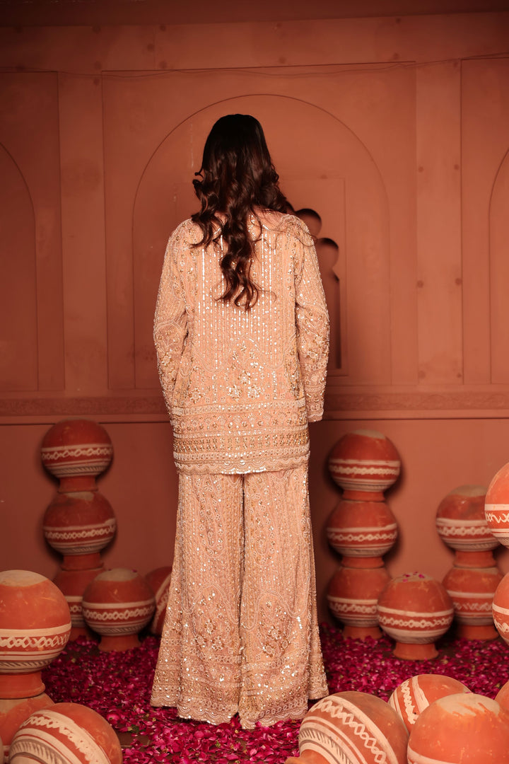Inaaya Embroidered Sharara Set - Powder Pink