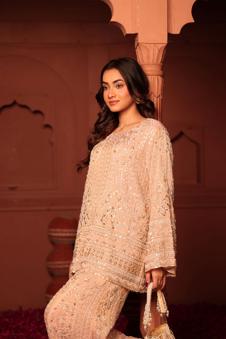 Inaaya Embroidered Sharara Set - Powder Pink