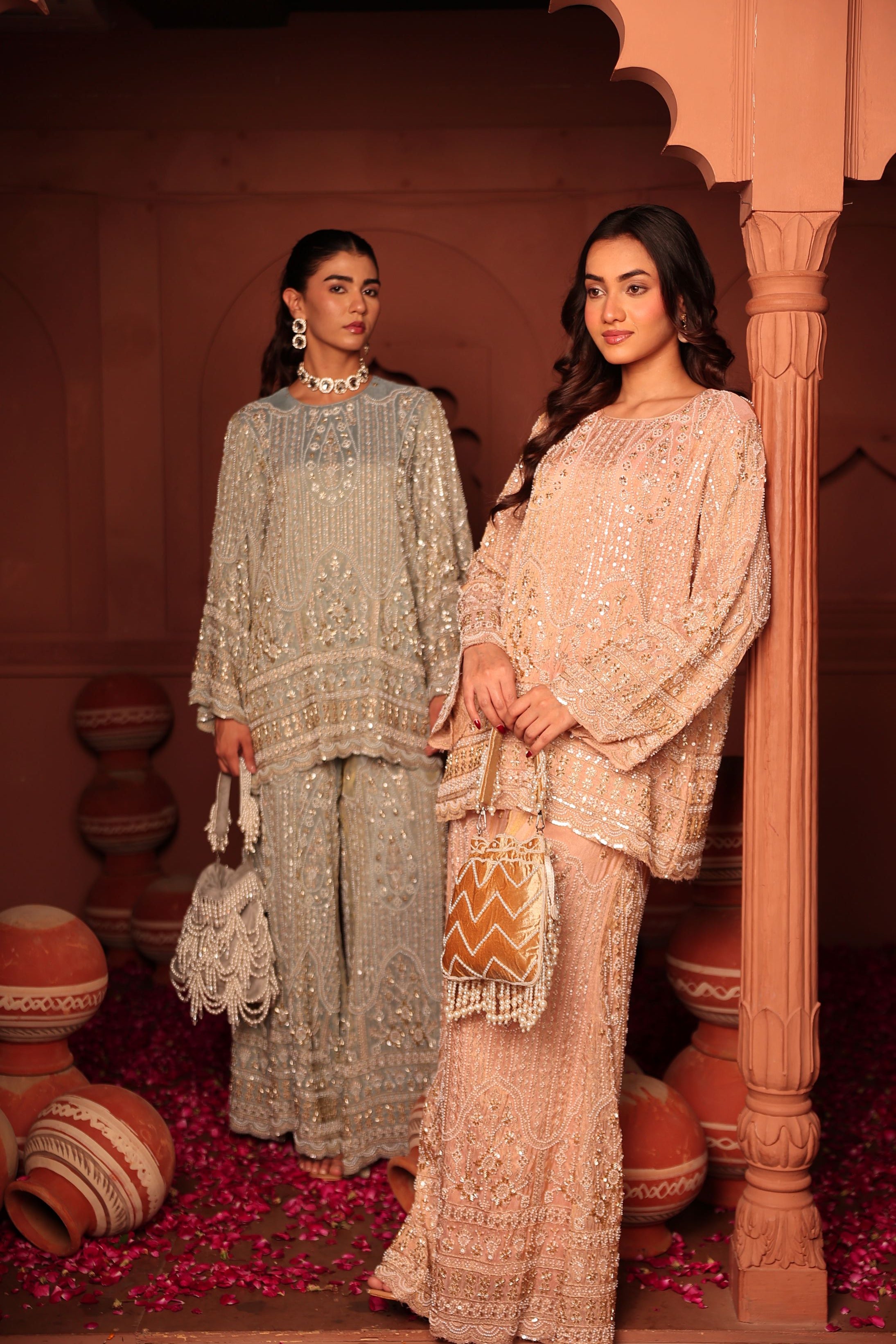 Inaaya Embroidered Sharara Set - Powder Pink