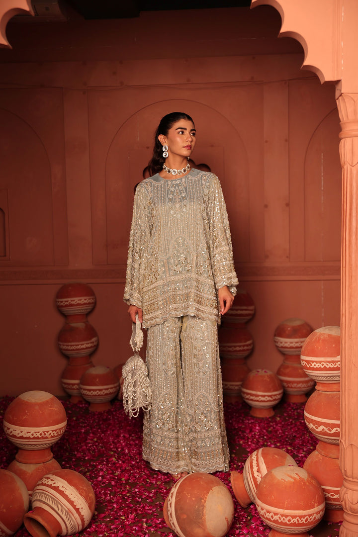 Inaaya Embroidered Sharara Set - Powder Blue