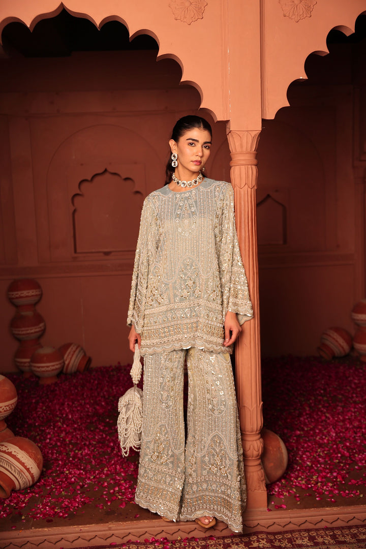 Inaaya Embroidered Sharara Set - Powder Blue