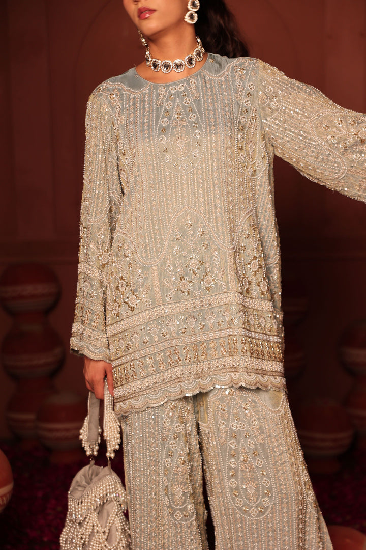 Inaaya Embroidered Sharara Set - Powder Blue