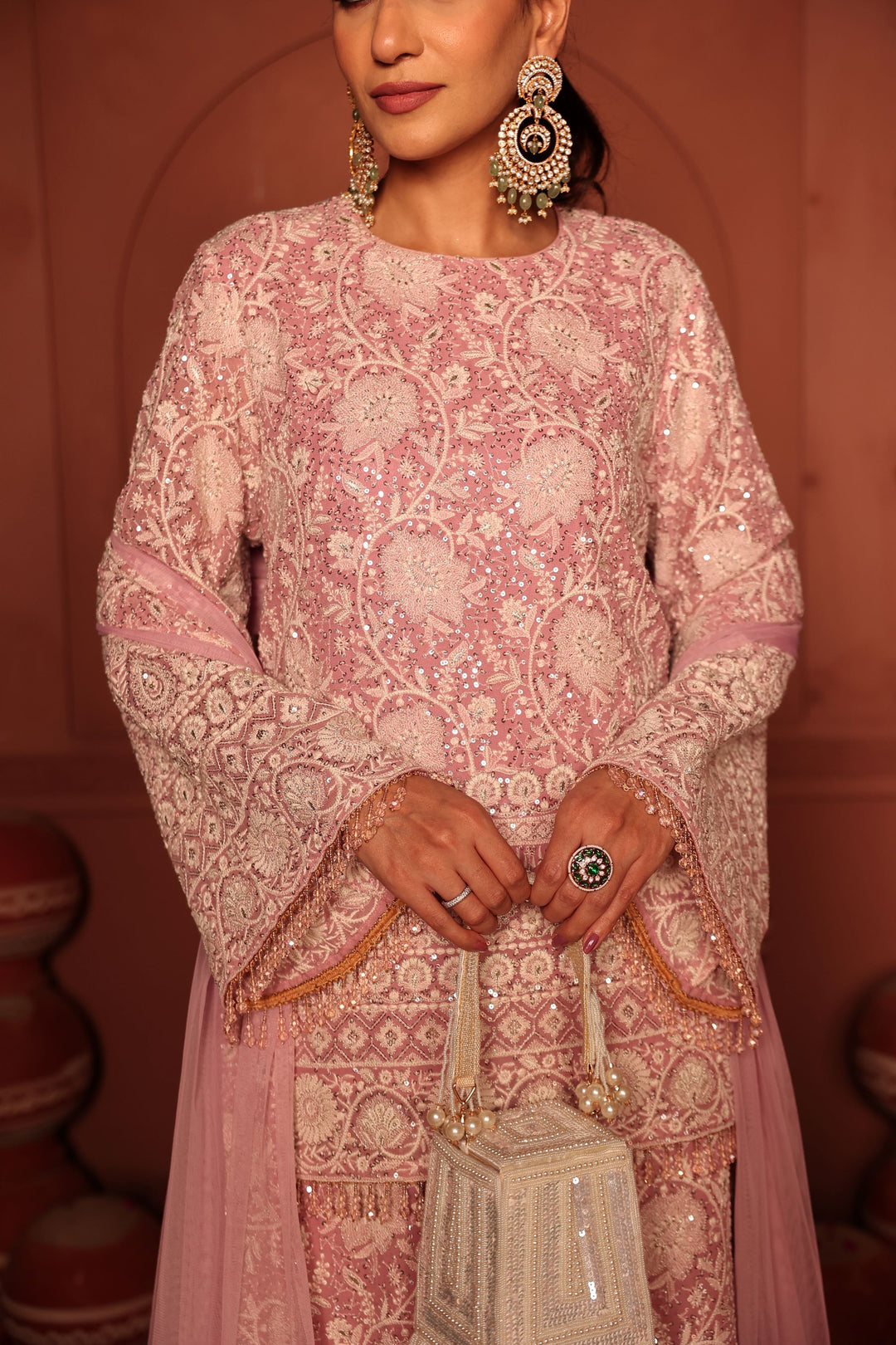 Inaaya Crystal Embroidered Sharara Set - Powder Pink