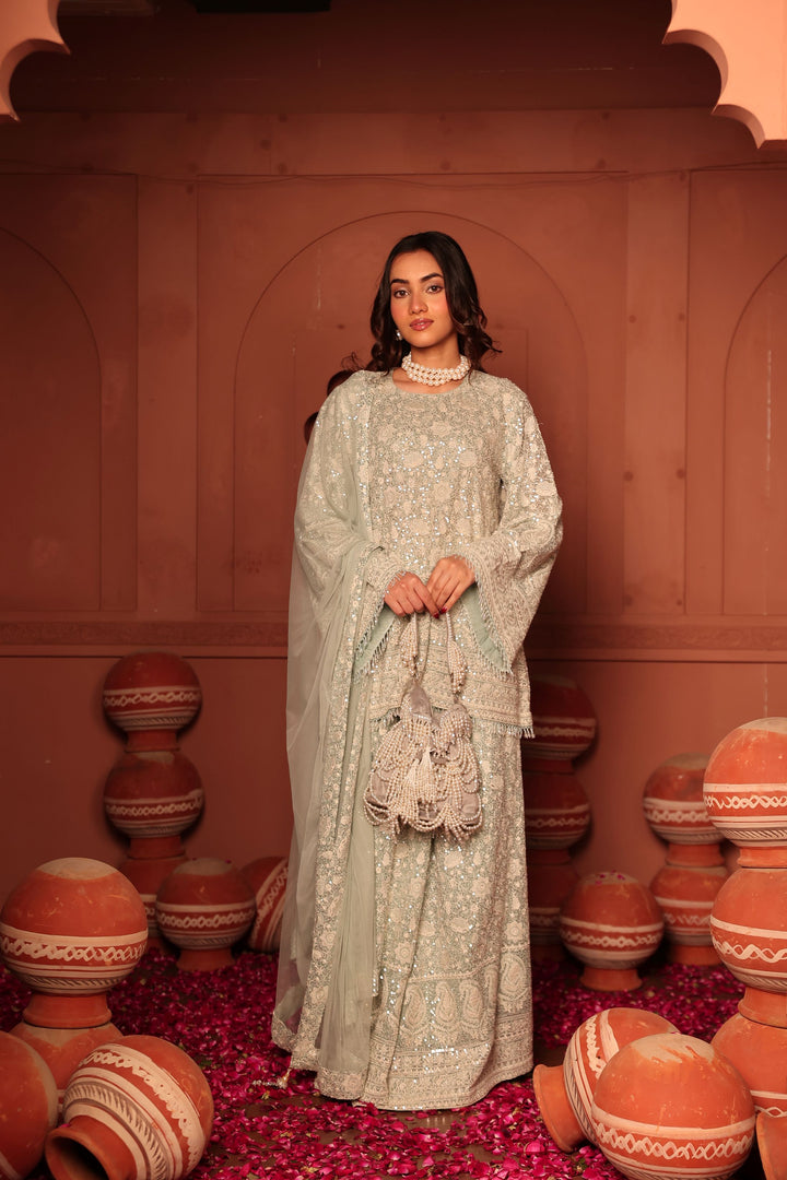 Inaaya Crystal Embroidered Sharara Set - Powder Blue