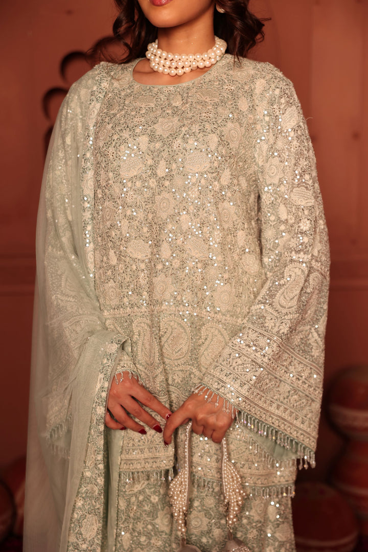 Inaaya Crystal Embroidered Sharara Set - Powder Blue