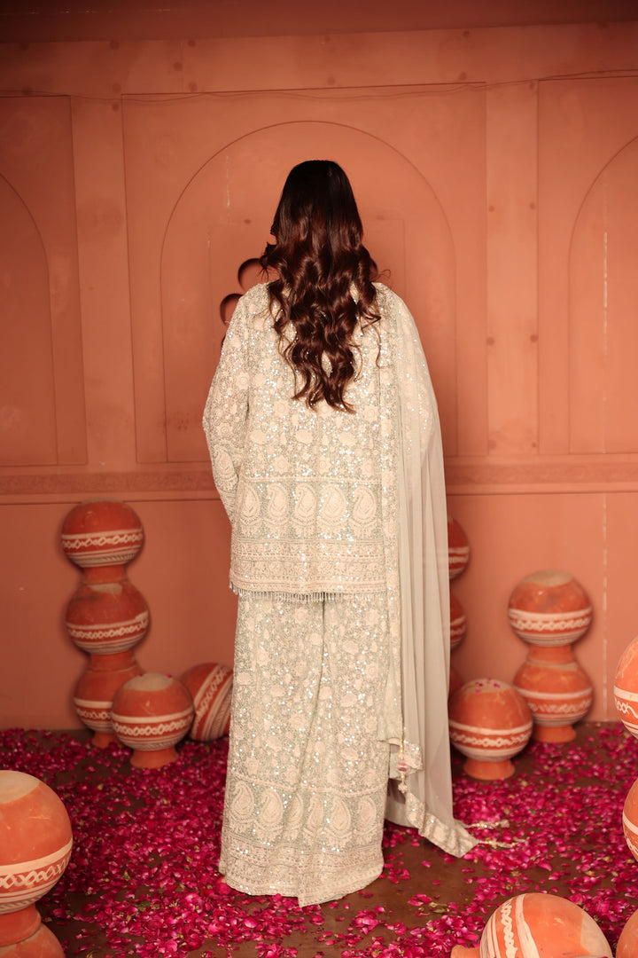 Inaaya Crystal Embroidered Sharara Set - Powder Blue