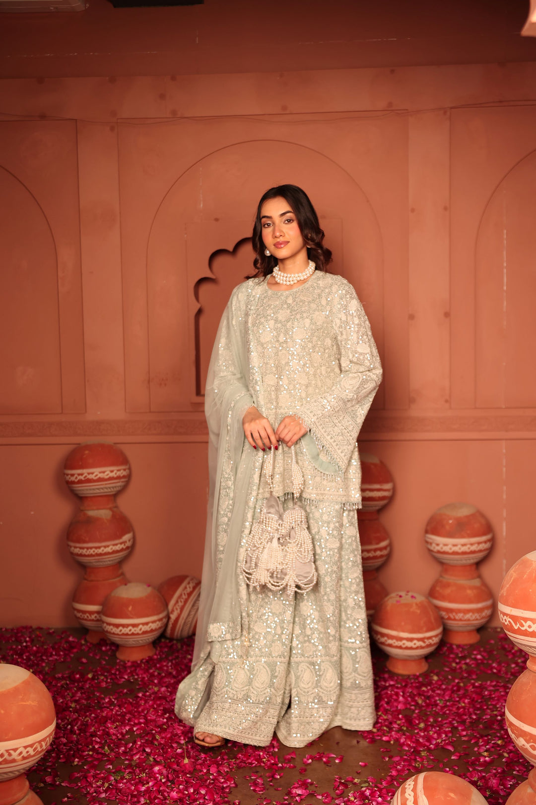 Inaaya Crystal Embroidered Sharara Set - Powder Blue