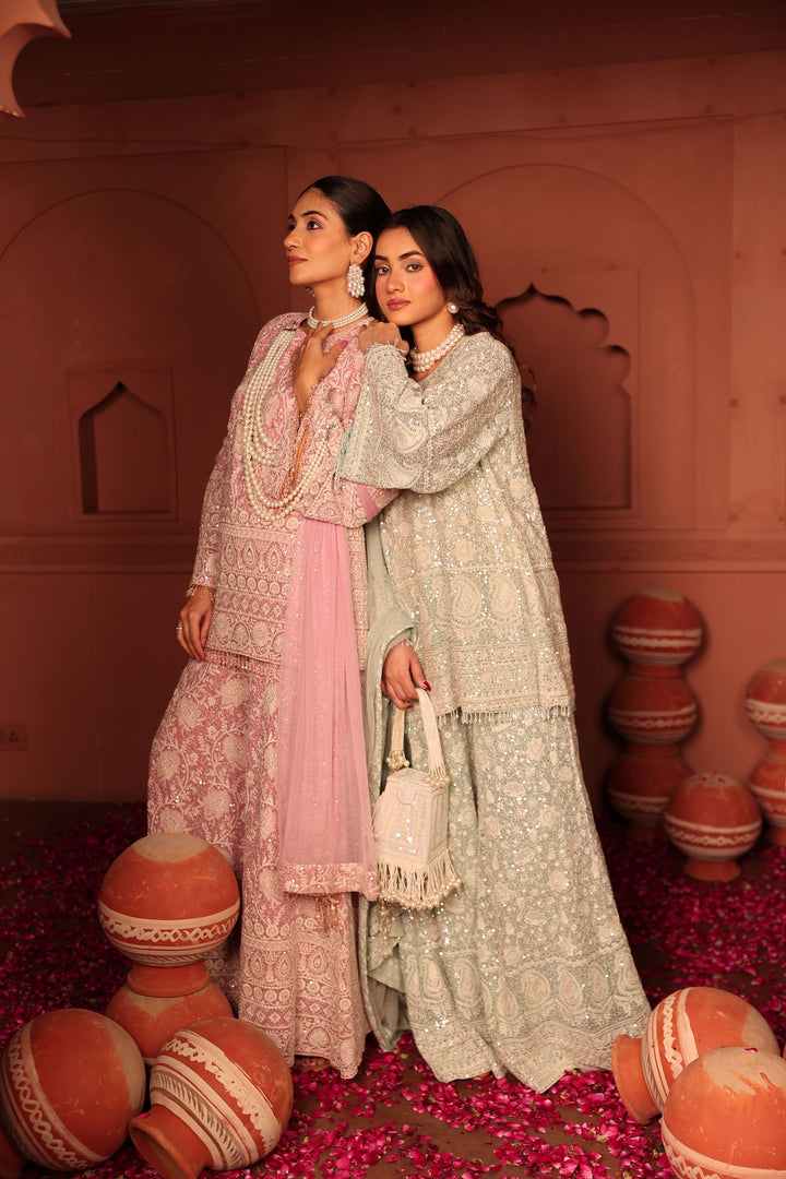 Inaaya Crystal Embroidered Sharara Set - Powder Blue