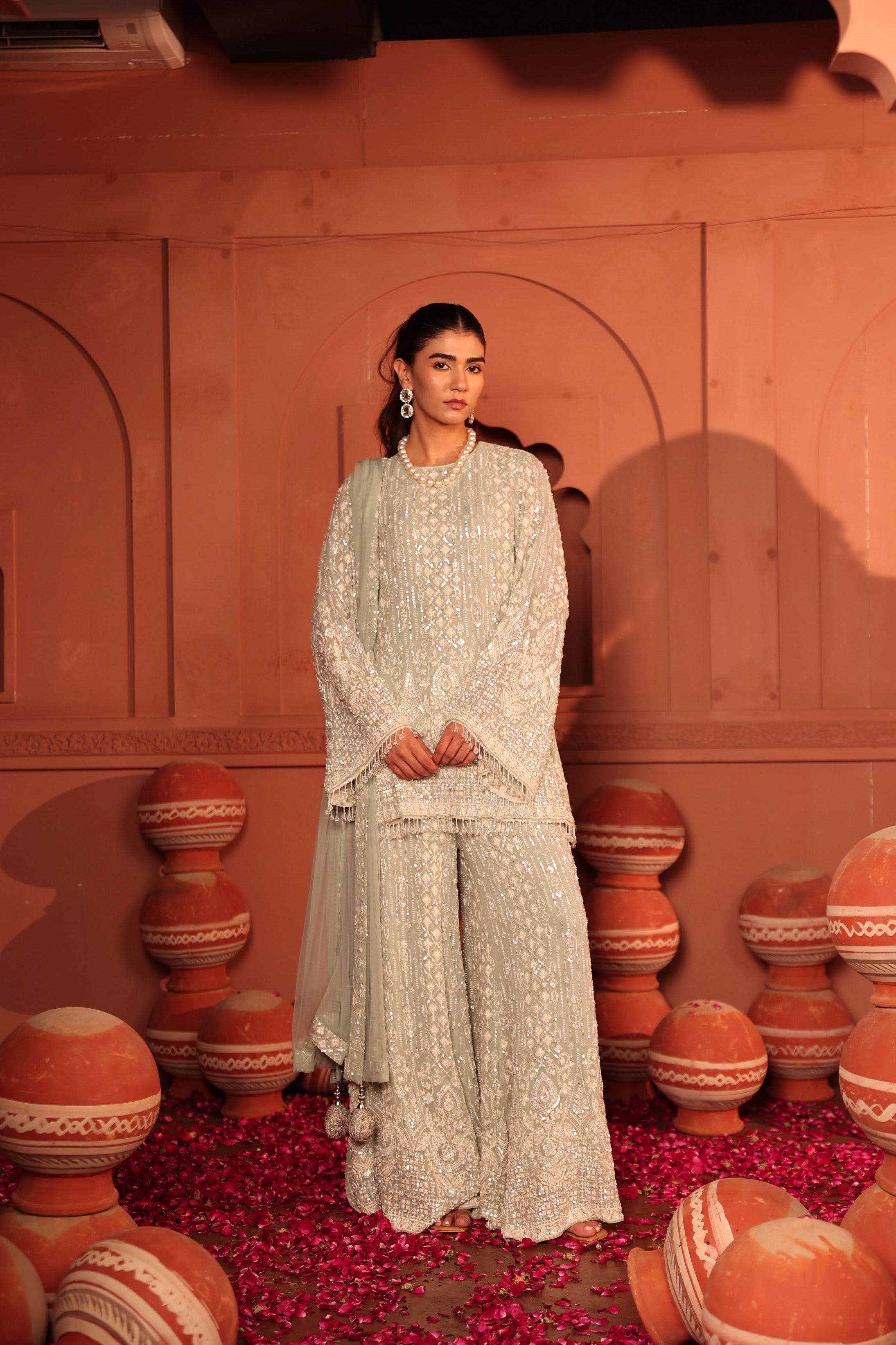 Inaaya Cutdana Embroidered Sharara Set - Powder Blue
