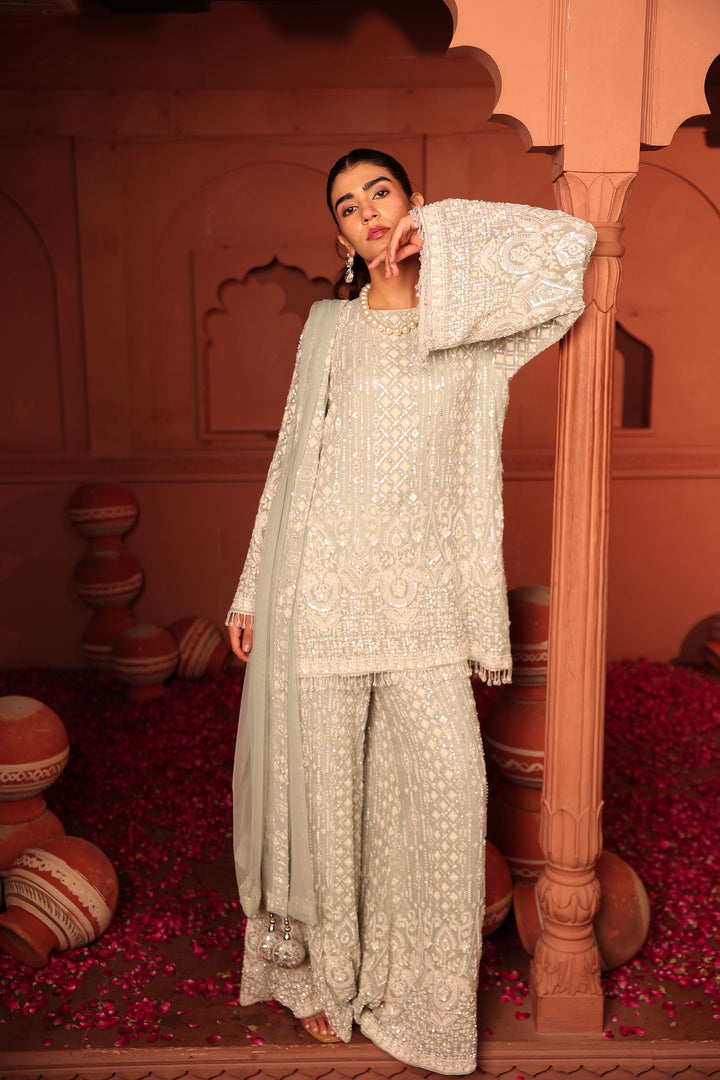 Inaaya Cutdana Embroidered Sharara Set - Powder Blue