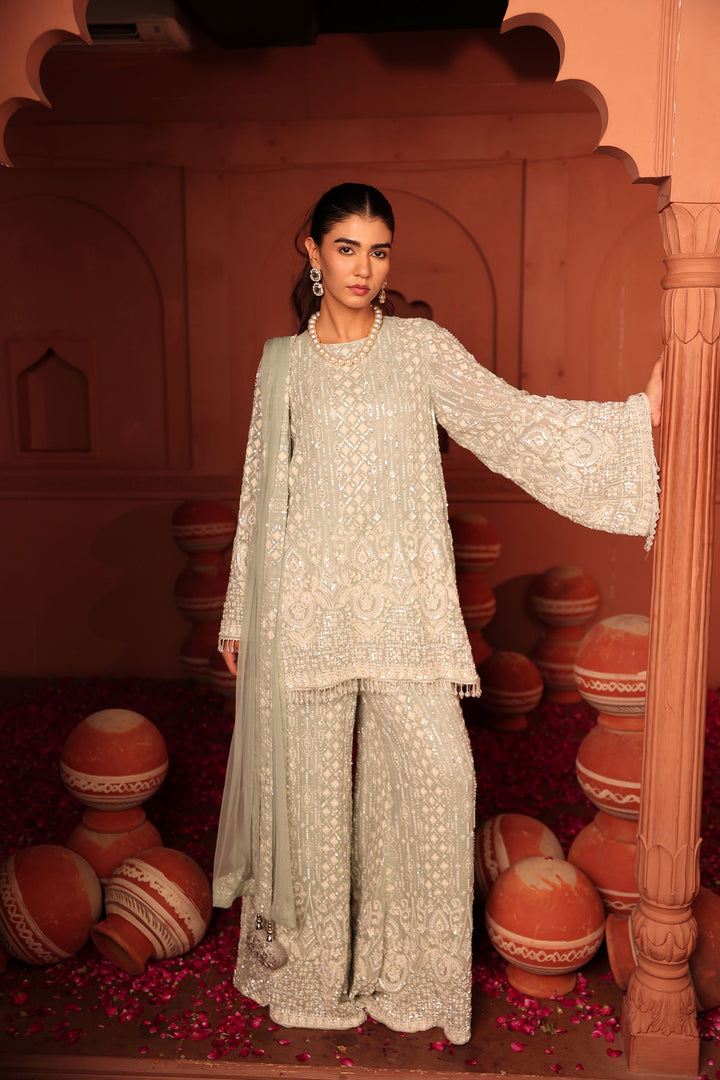 Inaaya Cutdana Embroidered Sharara Set - Powder Blue