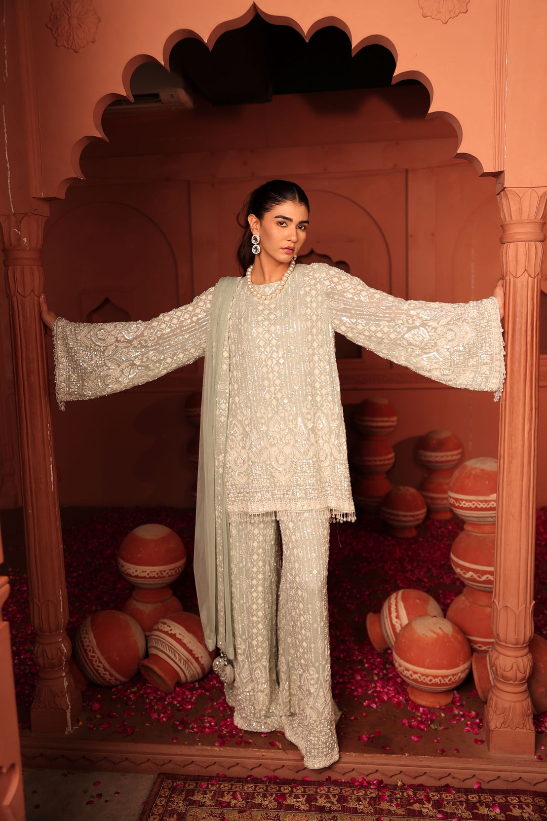 Inaaya Cutdana Embroidered Sharara Set - Powder Blue