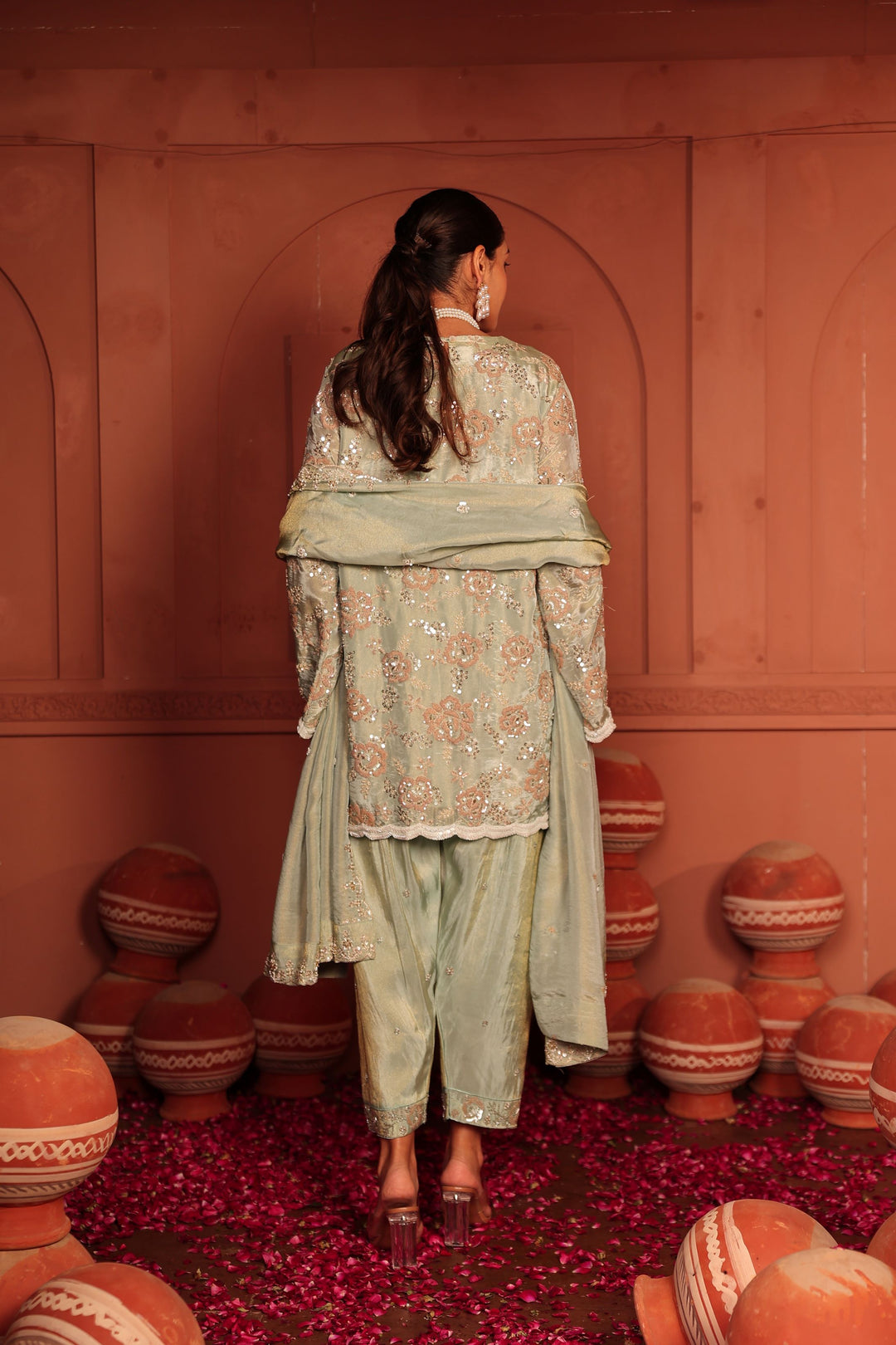 Inaayat Rose Embroidered Tunic Set - Mint Green