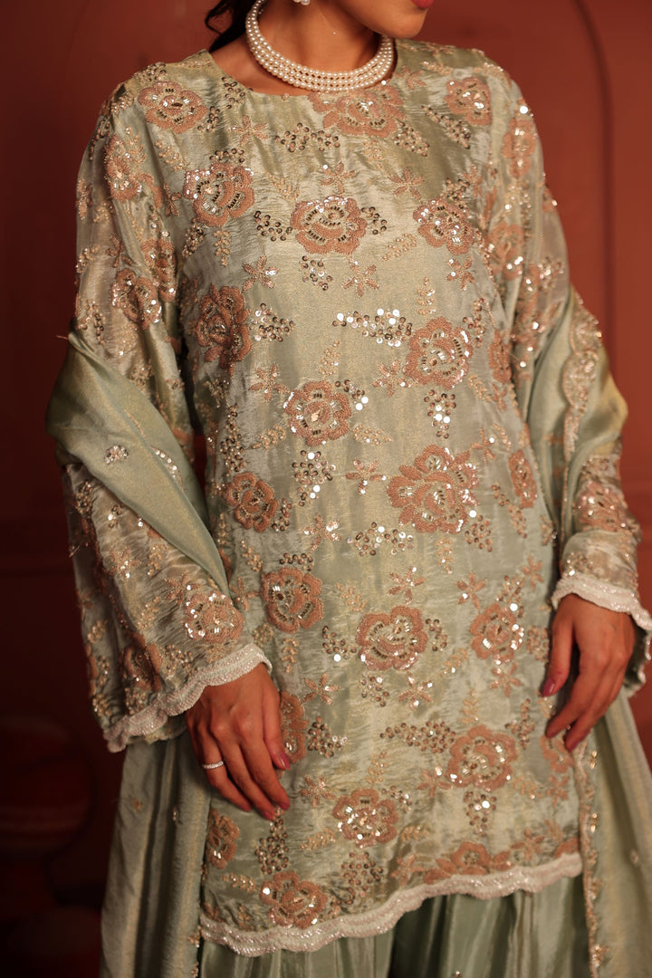 Inaayat Rose Embroidered Tunic Set - Mint Green