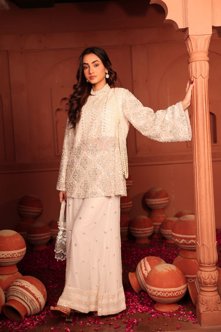 Inaari White Embroidered Sharara Set