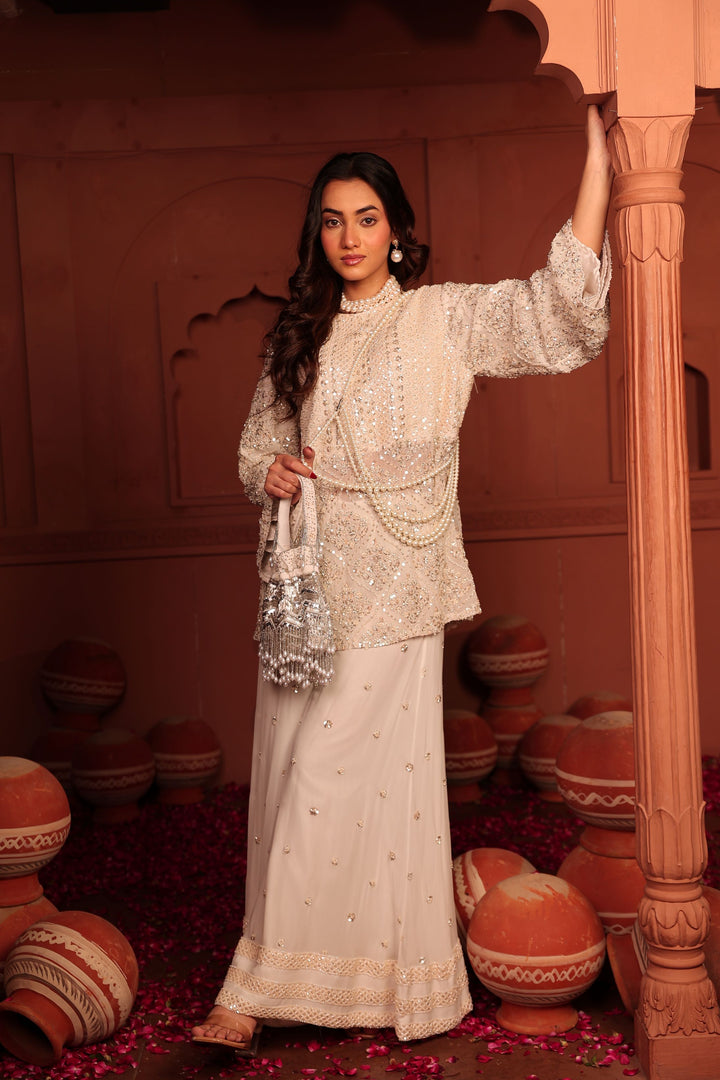 Inaari White Embroidered Sharara Set