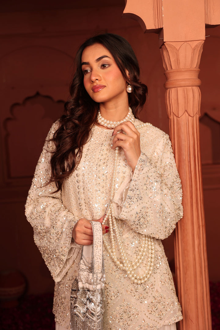 Inaari White Embroidered Sharara Set