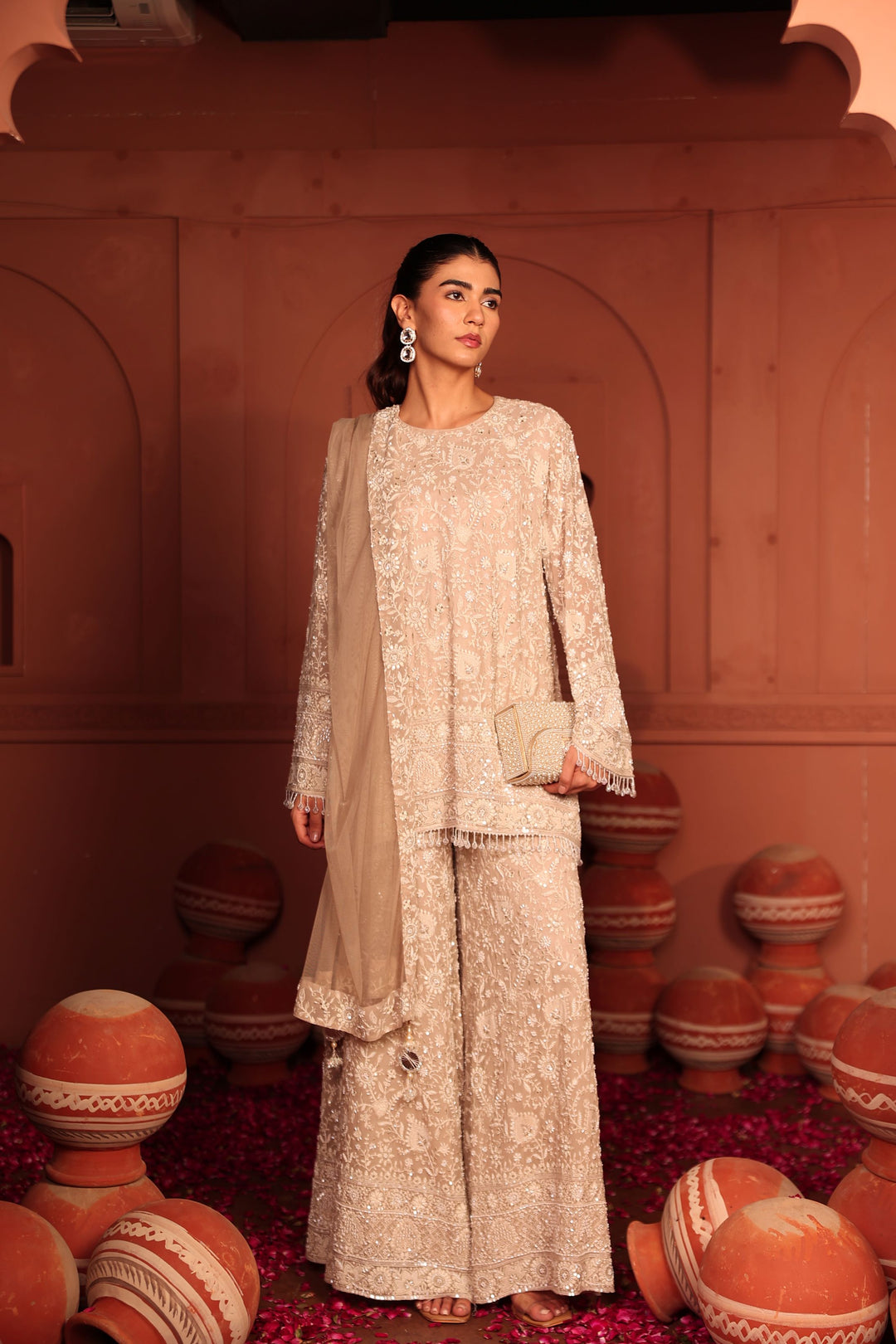 Inaaya Cutdana Embroidered Sharara Set - Beige