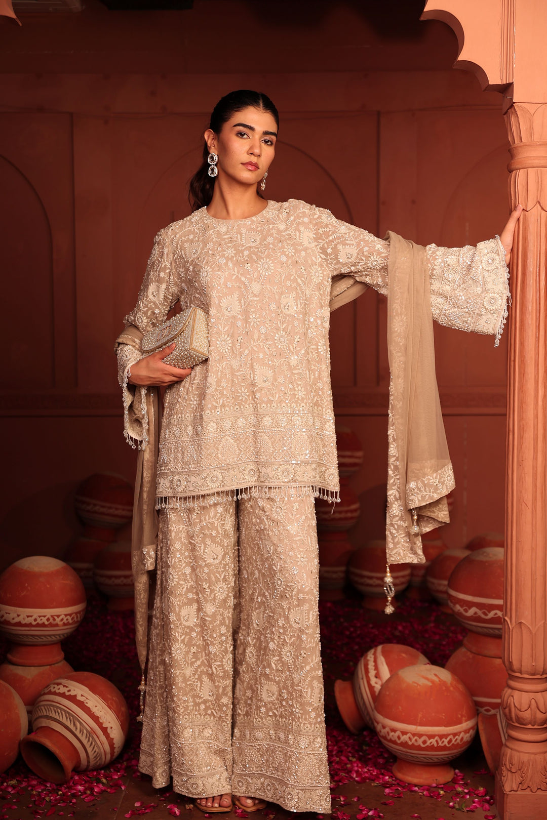 Inaaya Cutdana Embroidered Sharara Set - Beige