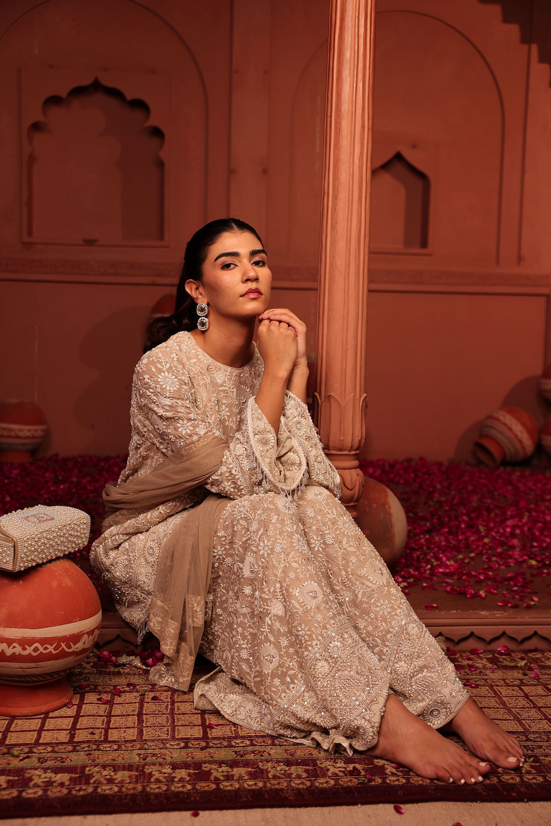 Inaaya Cutdana Embroidered Sharara Set - Beige