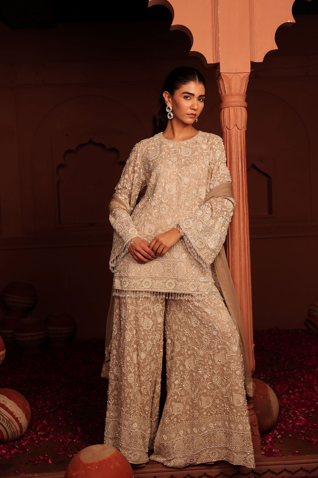 Inaaya Cutdana Embroidered Sharara Set - Beige