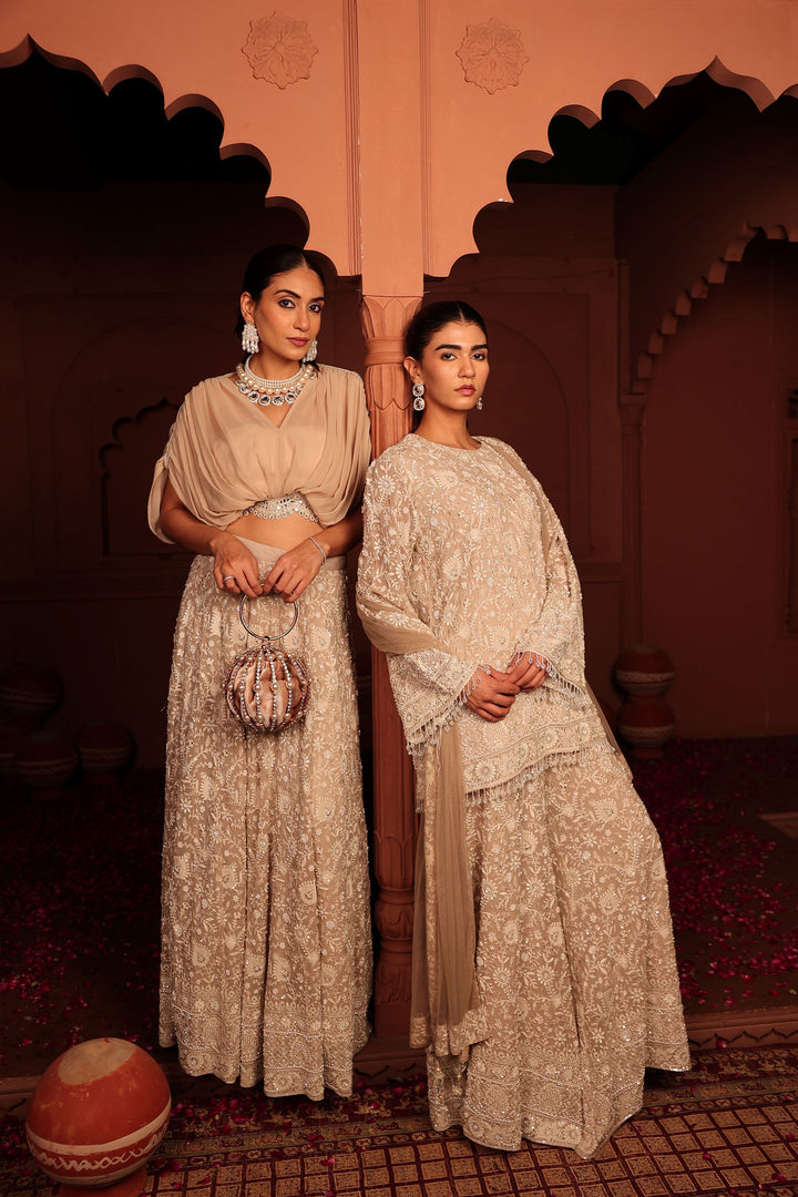 Inaaya Cutdana Embroidered Sharara Set - Beige