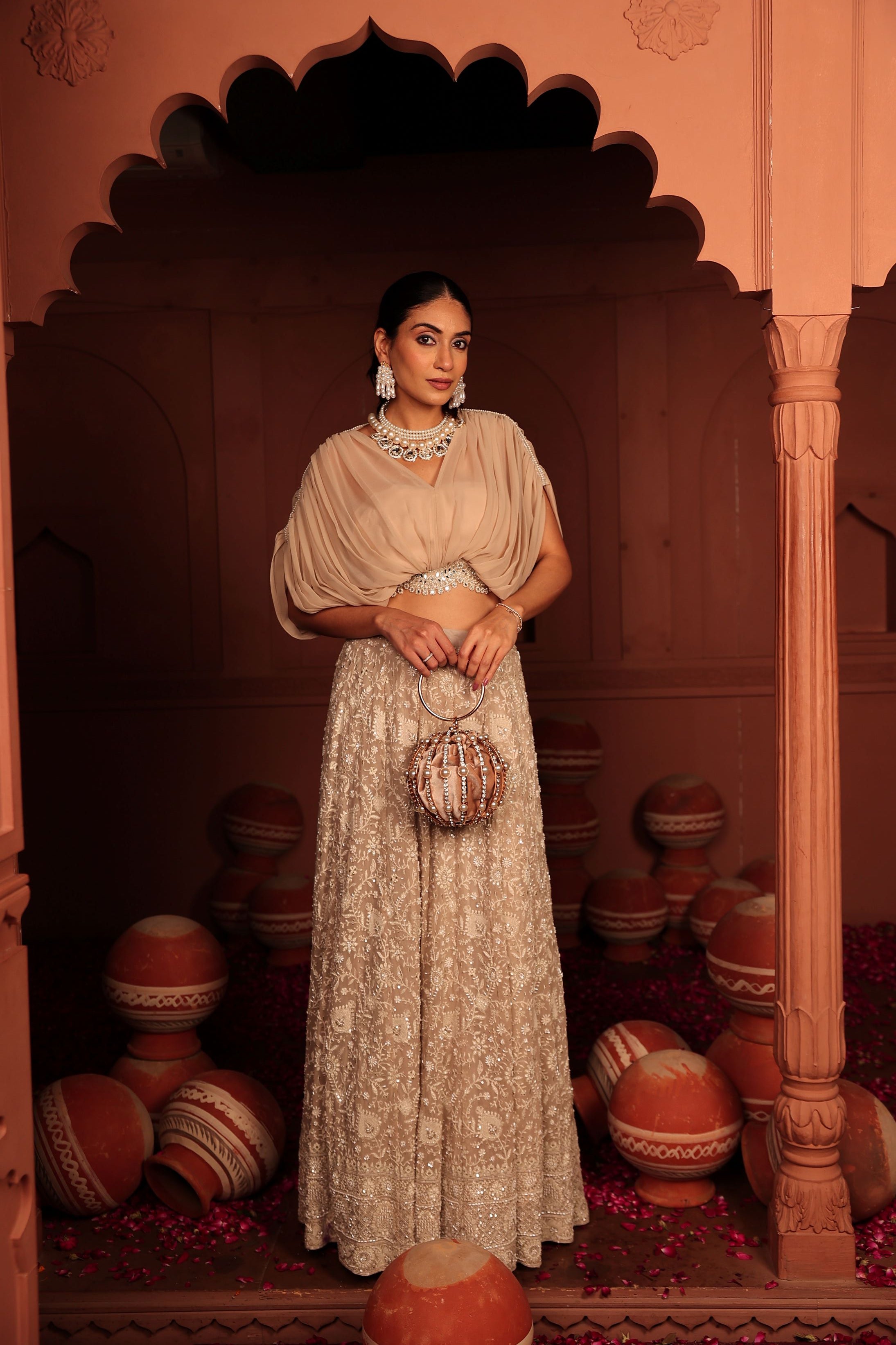Inaaya Cutdana Embroidered Lehenga Set - Beige