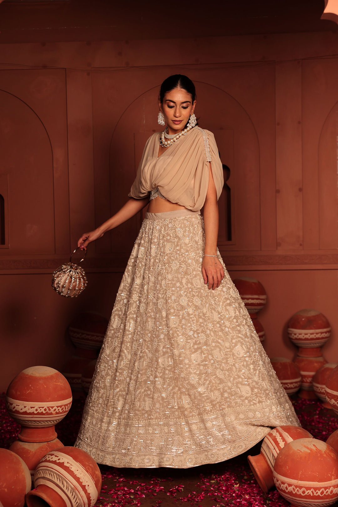 Inaaya Cutdana Embroidered Lehenga Set - Beige