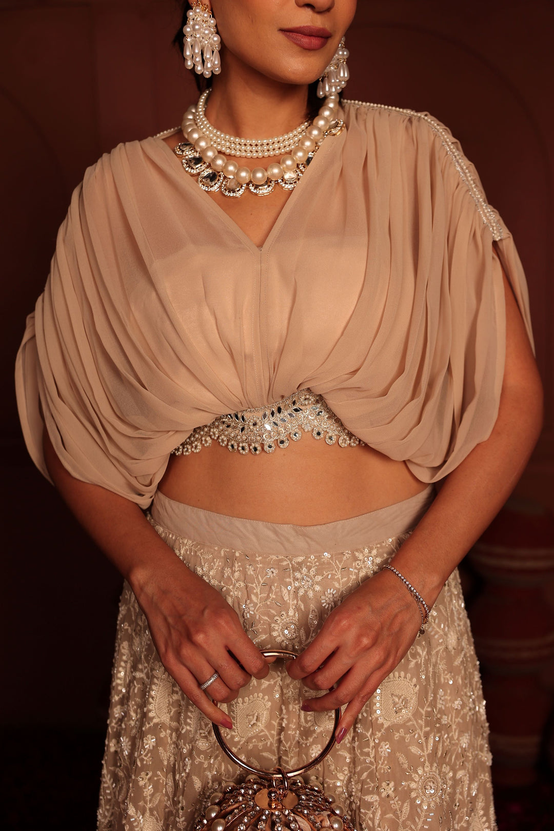 Inaaya Cutdana Embroidered Lehenga Set - Beige