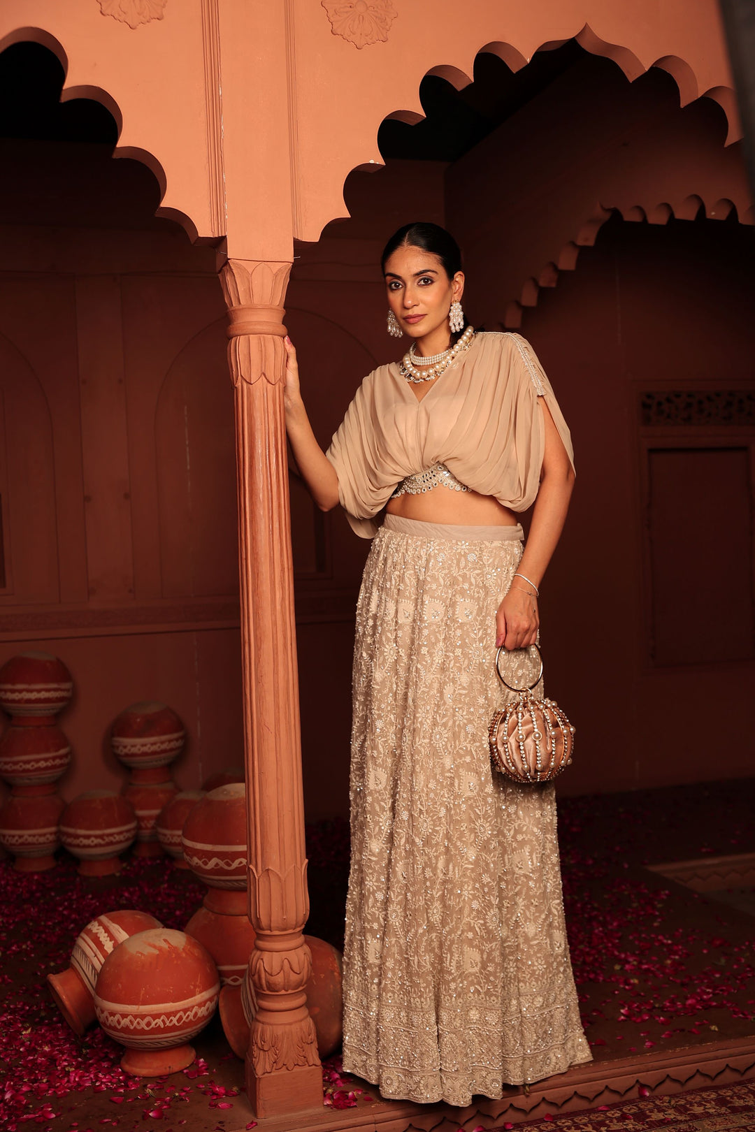 Inaaya Cutdana Embroidered Lehenga Set - Beige