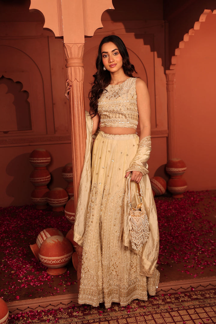 Inaaya Cutdana Embroidered Lehenga Set with Dupatta - Ivory