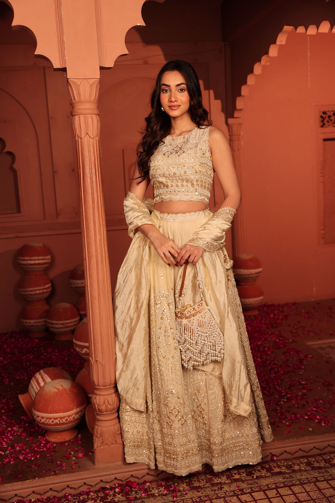 Inaaya Cutdana Embroidered Lehenga Set with Dupatta - Ivory