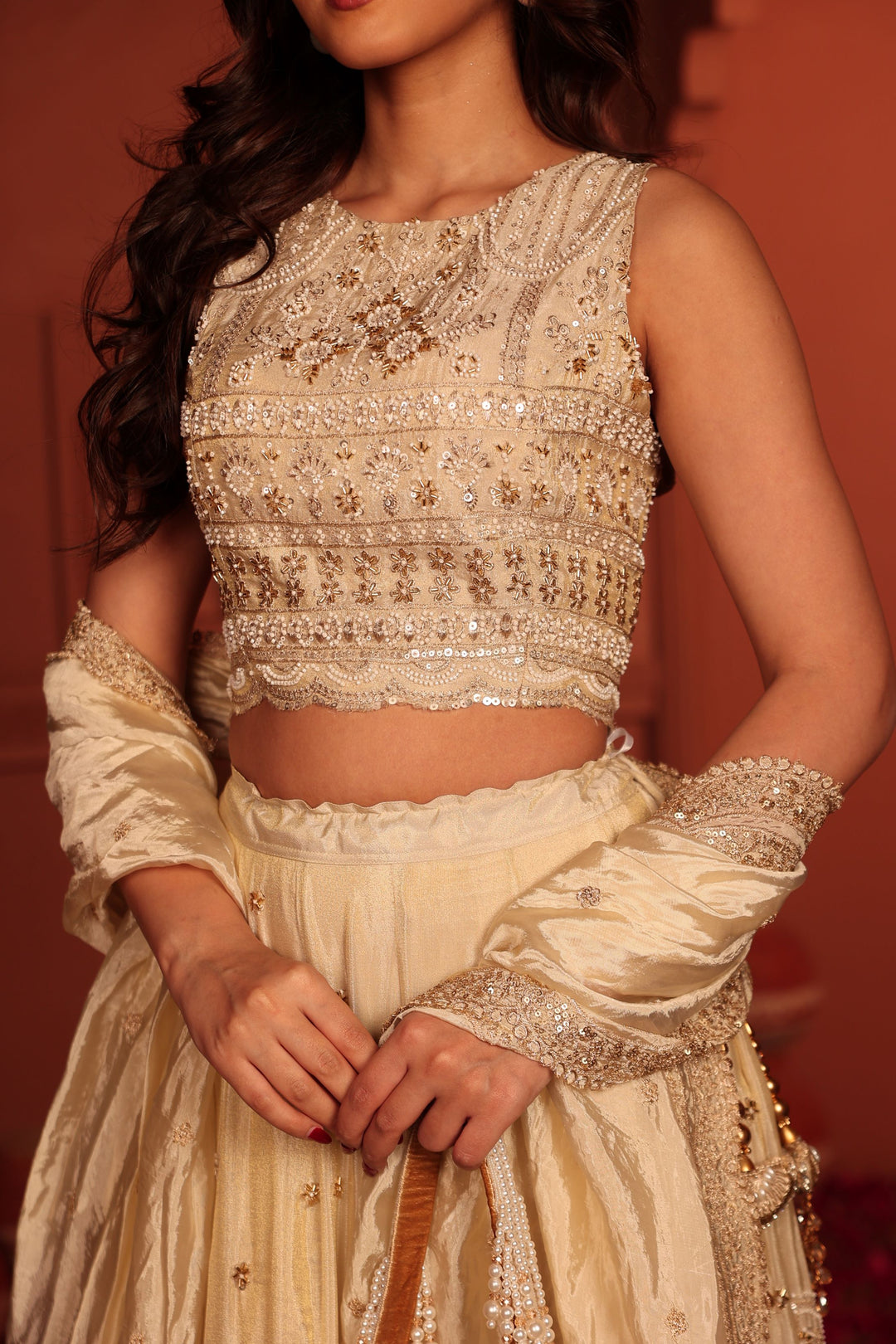 Inaaya Cutdana Embroidered Lehenga Set with Dupatta - Ivory