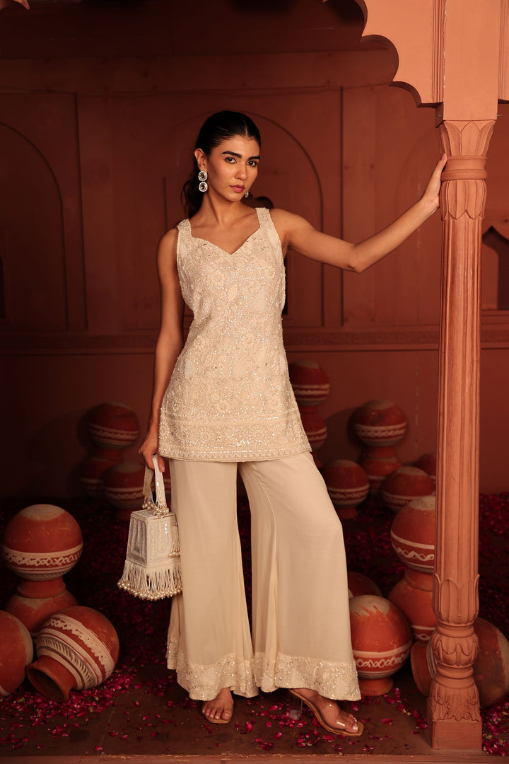 Inaaya Incut Cutdana Embroidered Sharara Set - Ivory