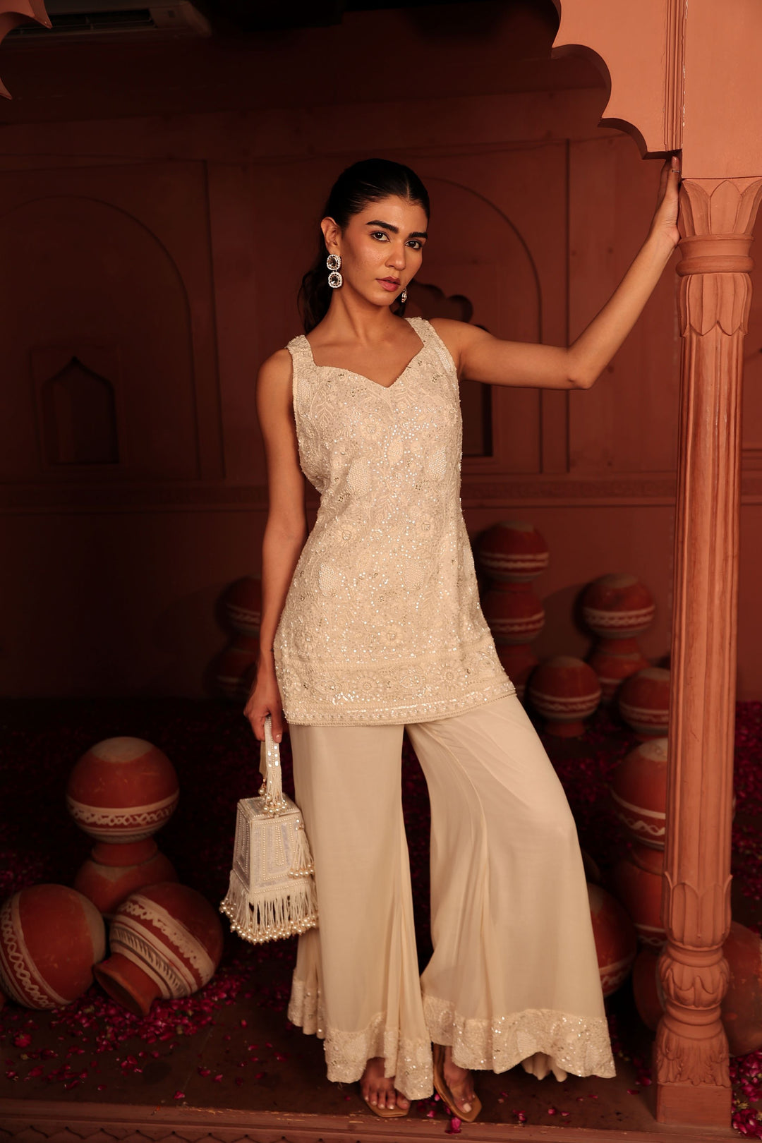 Inaaya Incut Cutdana Embroidered Sharara Set - Ivory