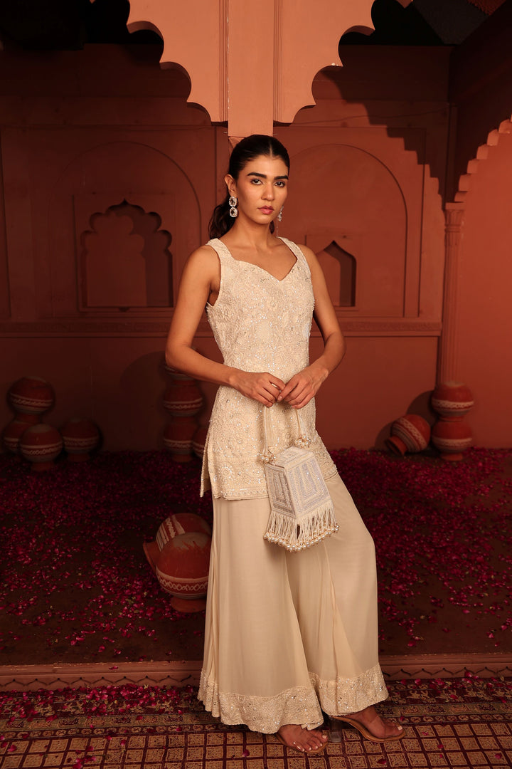 Inaaya Incut Cutdana Embroidered Sharara Set - Ivory