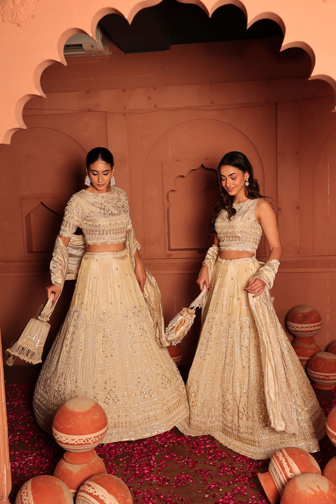 Inaaya Cutdana Embroidered Lehenga Set with Sleeves and Dupatta - Ivory