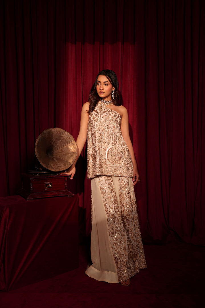 MW One-shoulder Cape Set - Ivory Gold