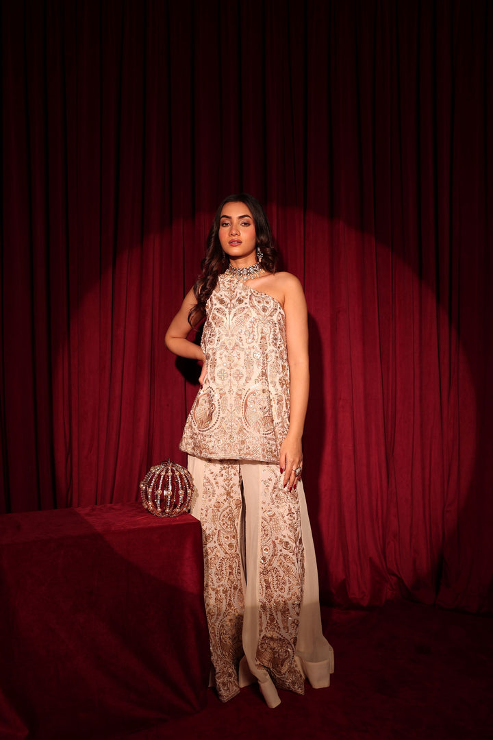 MW One-shoulder Cape Set - Ivory Gold