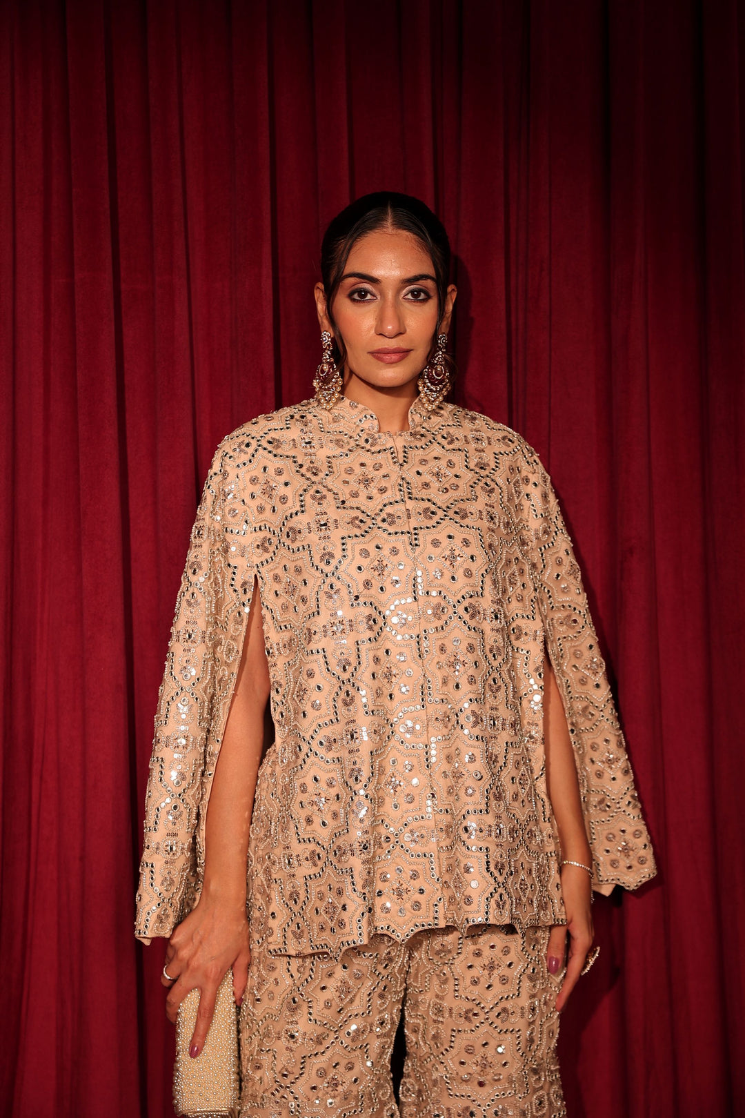 Aaina Ada Mirror Cape Set - Ivory