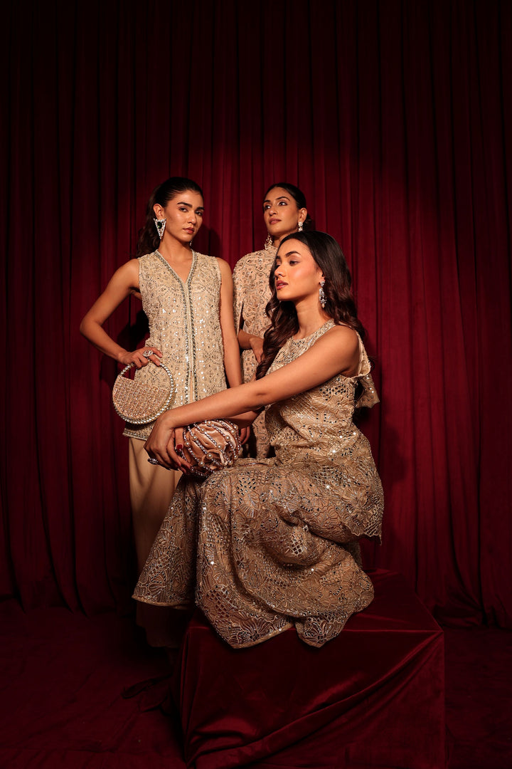 Aaina Ada Mirror Sharara Set - Ivory