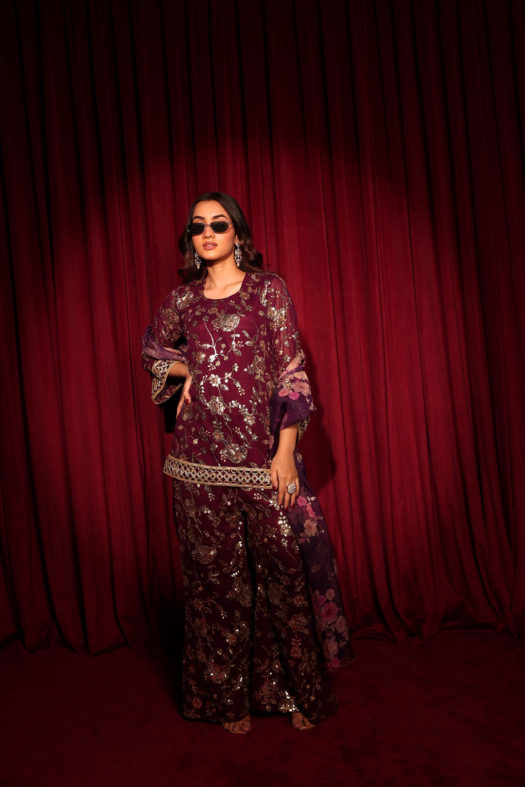 Zaira Zardosi Sharara Set - Maroon